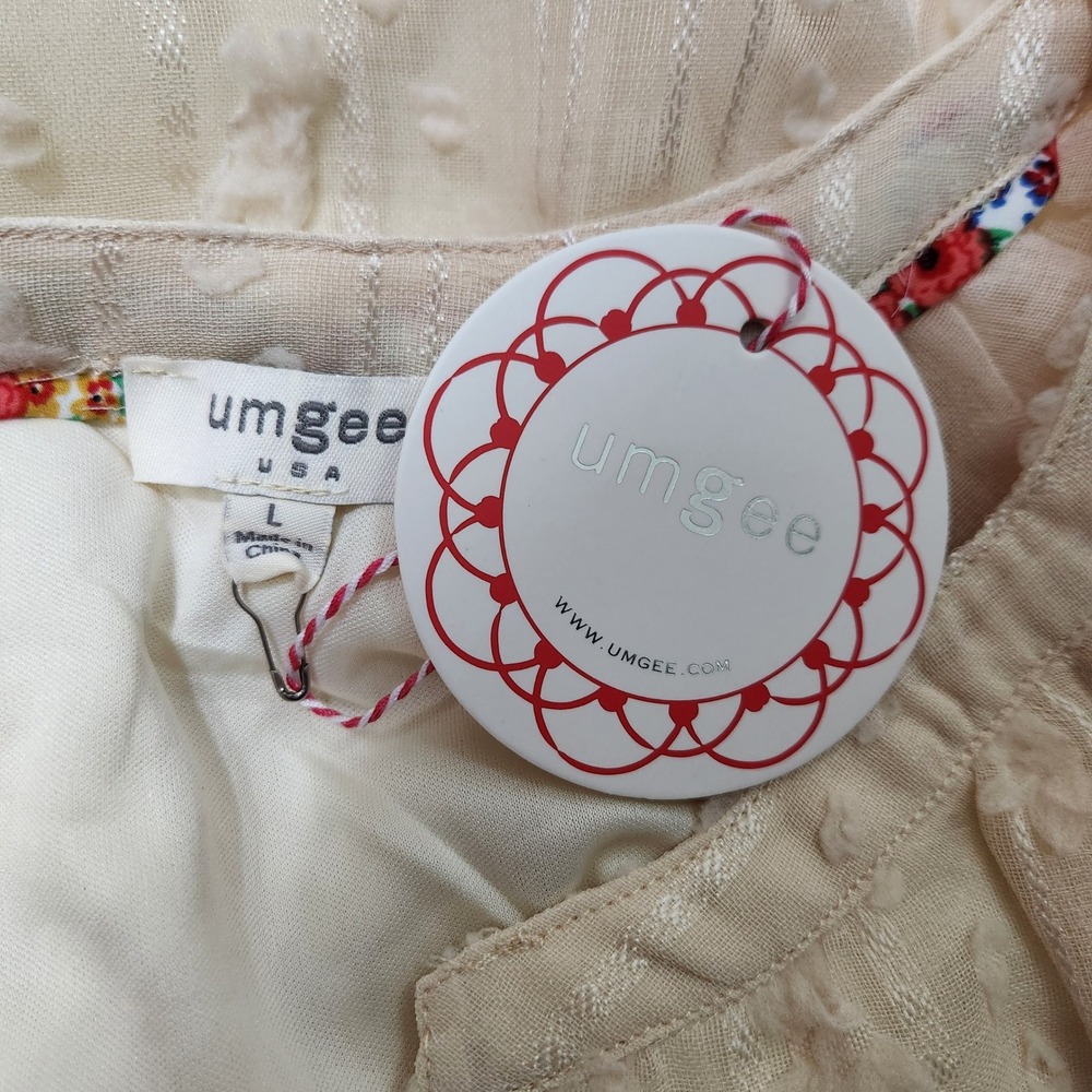 Umgee Cream Swiss Dot Puff Sleeve Blouse LG NWT Cottage Boho Shabby Chic Summer - Picture 6 of 8